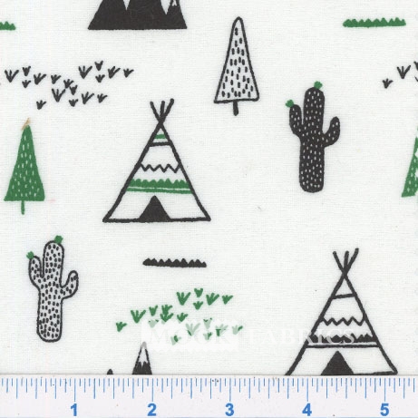 FLANNEL SNUGGY PRT, TEEPEE-CACTUS – GREEN-WHITE